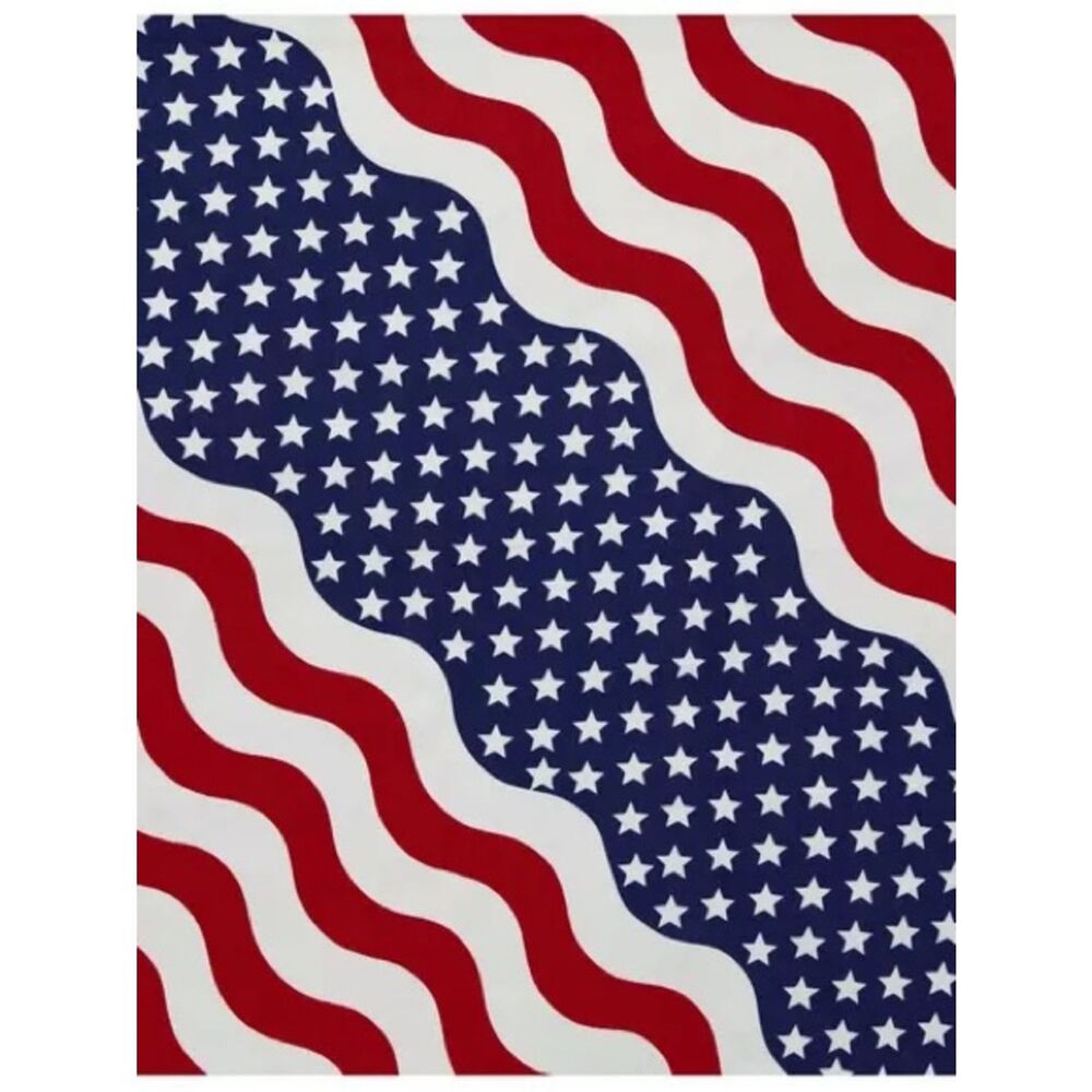 New Wavy Stars & Stripes Bandana Patriotic Stars & Waves Print Fabric